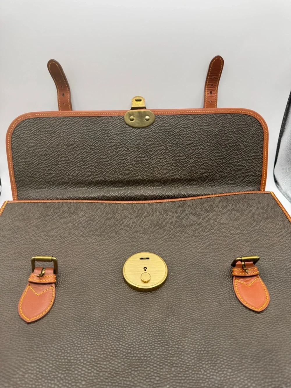 Mulberry England Vintage Scotchgrain Briefcase Satchel | Khaki Brass Lock + Key